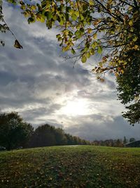 Scenic view of field against cloudy sky