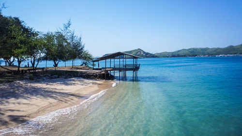 Scenic view of sea against clear blue sky