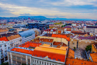 High angle view of townscape against sky