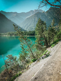 Scenic view of lake and mountains