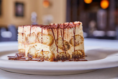 Close-up of cake in plate on table