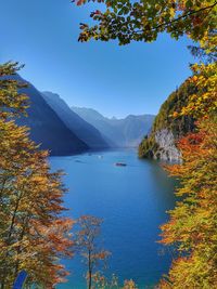 Scenic view of lake against sky during autumn