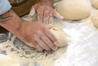 High angle view of man preparing food