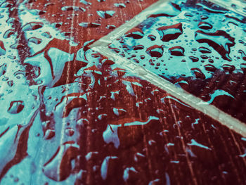 Full frame shot of water drops on metal