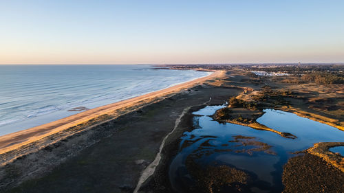 High angle view of sea against clear sky