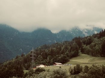 High angle view of trees on landscape against sky