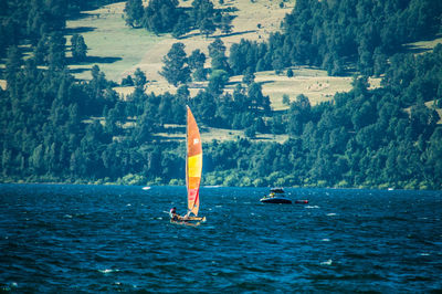 Boat sailing on river