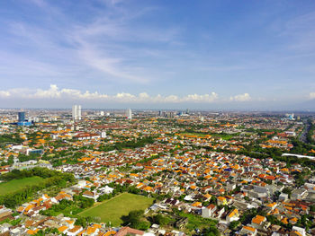 High angle view of townscape against sky