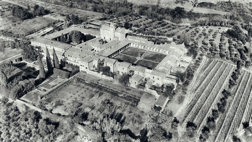 High angle view of buildings in city