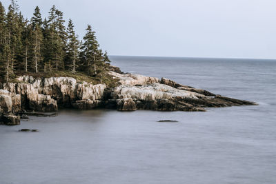 Long exposure of jagged maine coastline, acadia national park.