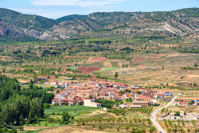 High angle view of a town in nature. santo domingo de moya, cuenca, castilla-la mancha, spain