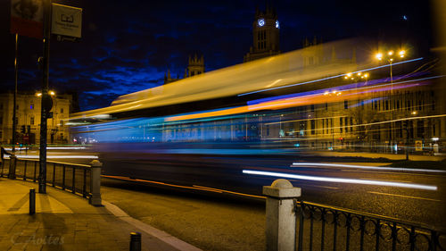 Night train on street at night