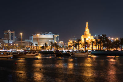 Illuminated buildings in city at night