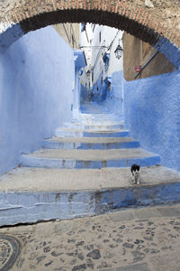 High angle view of steps by old building