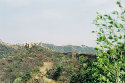 Great wall of china on mountain against clear sky