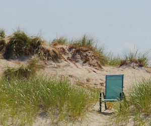 Scenic view of beach against clear sky