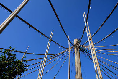 Low angle view of cables against clear blue sky