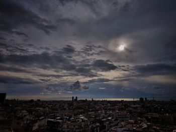 High angle view of townscape against sky at sunset