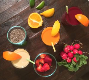 High angle view of fruits in plate