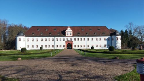 Building against clear blue sky