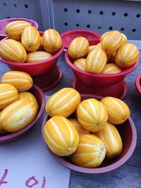 Close-up of yellow fruits on table