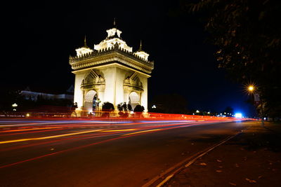 Light trails on city street at night