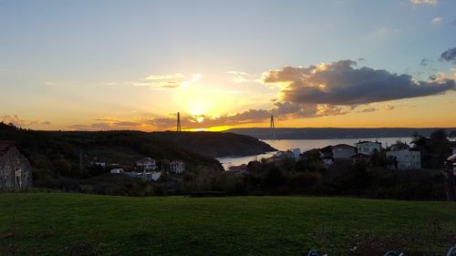 Scenic view of cloudy sky over sea during sunset