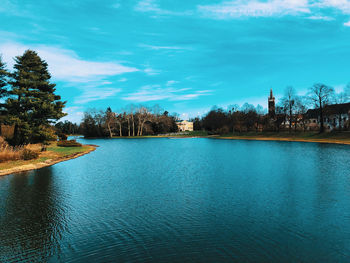 Scenic view of lake against sky