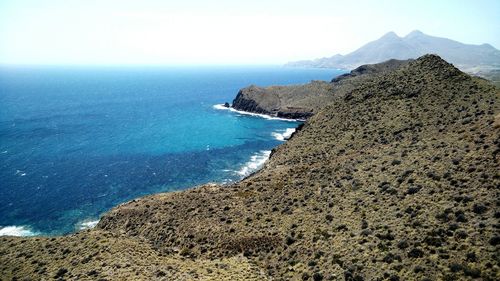 High angle view of calm blue sea