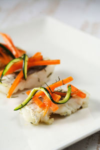 Close-up of sushi served in plate