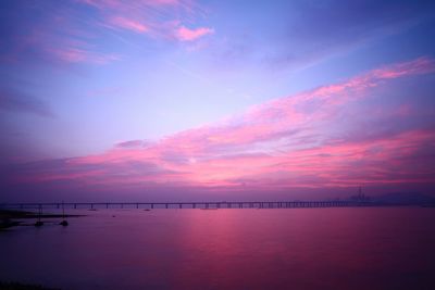 View of bridge over calm sea at sunset