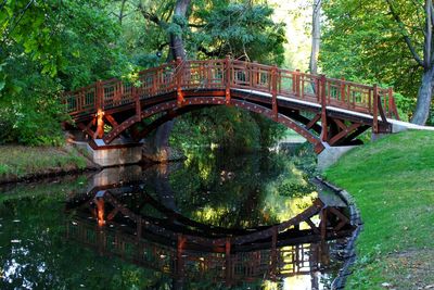 Footbridge over lake at park