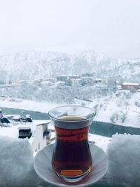 Close-up of ice tea in winter