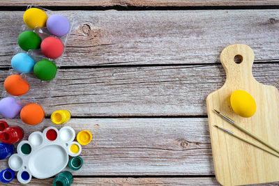 High angle view of multi colored balloons on table