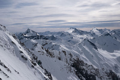 Scenic view of snowcapped mountains against sky