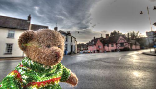 Rear view of woman standing in city