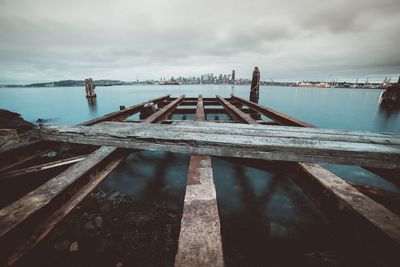 View of old pier on sea