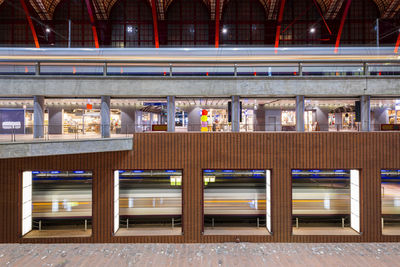 Train at railroad station in city