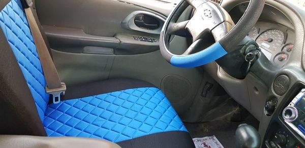 High angle view of seats in car