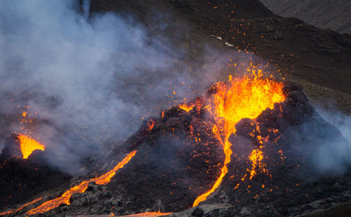 Volcanic eruption in mt fagradalsfjall, southwest iceland. the eruption began in march 2021.