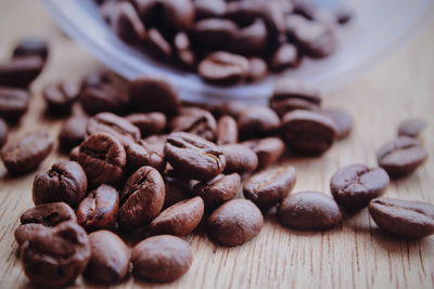 High angle view of coffee beans on table