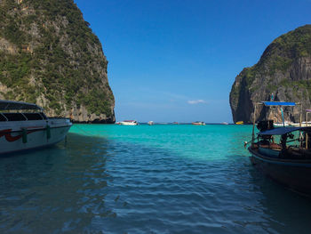 Scenic view of sea against blue sky