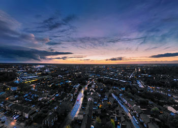 An aerial photo of ipswich, suffolk, uk at sunset