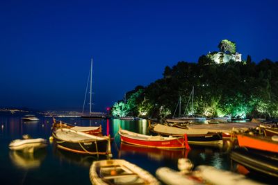 Boats in river at night