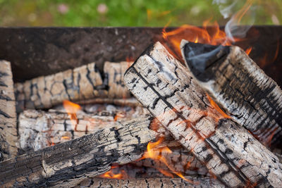 Close-up of fire on wood