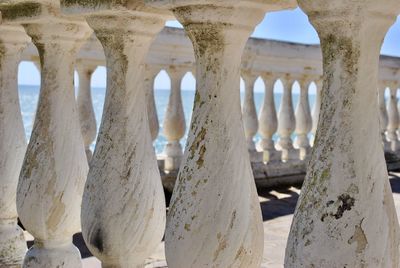 Close-up of carvings on beach