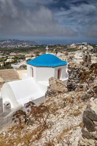 High angle view of buildings against sky