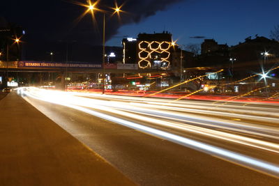 Light trails on road at night