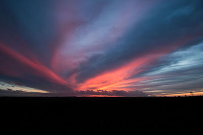 Scenic view of silhouette landscape against sky at sunset