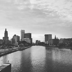 View of the providence city skyline from the recently constructed providence river pedestrian bridge